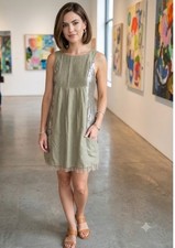 ALICE + OLIVIA olive green silk/cotton sequin detail mini tank dress size small