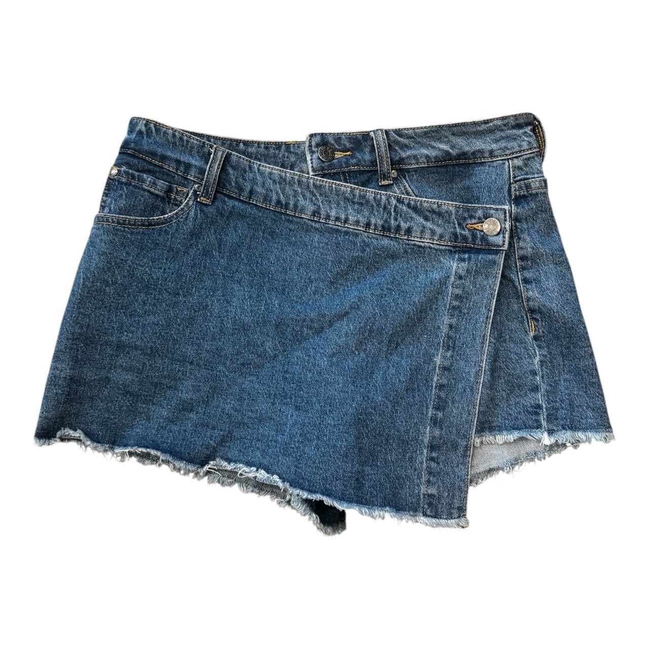 Women's GUESS Mini Jean Skirt Sz 6 Asymmetrical Button Denim Blue