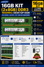 Samsung 16GB 2x8GB DDR3 1600MHz PC3-12800U 240-Pin Desktop RAM 2Rx8