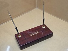Luxury Redwood Color Double Pen Stand with Gold Tone Pen And Pencil 