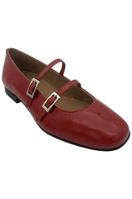 Miz Mooz Women's Leather Two-Strap Mary Jane Flats Zaida Red