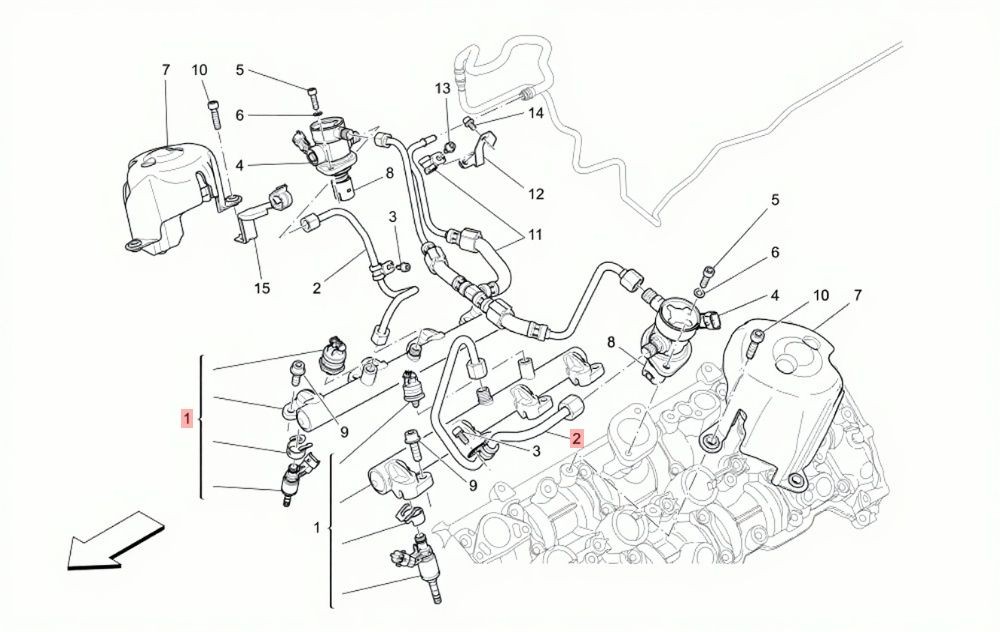 13-19 MASERATI QUATTROPORTE GTS 3.8L LEFT FUEL INJECTOR RAIL LINE INJECTORS OEM