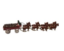 Vintage Cast Iron Beer Wagon 8 Horse Clydesdale Team w/ Driver Dog Barrel Cart