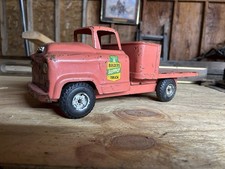 VTG BUDDY L PRESSED STEEL PINK BUILDER'S SUPPLY STAKE TRUCK, NICE ORIGINAL 