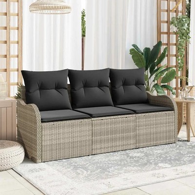 Garten-Sofa-Set mit Kissen mit Speicher 3 pcs Poly Rattan Outdoor-Sofa vidaXL