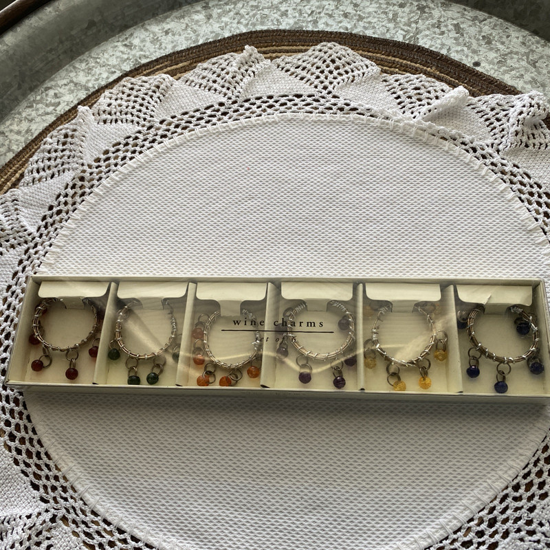 New Pier One COLORFUL BEAD WINE GLASS CHARM SET - Different Color For Each Guest