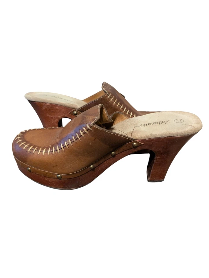 Vintage Y2K 90s Chunky Xhilaration Platform Brown leather mule clogs heel 7 - Image 4 of 4