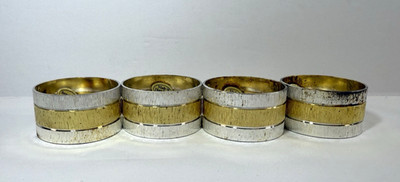 Vtg Post Modern 1980s Gold and Silver Napkin Rings Two-tone Napkin Ring Set of 4