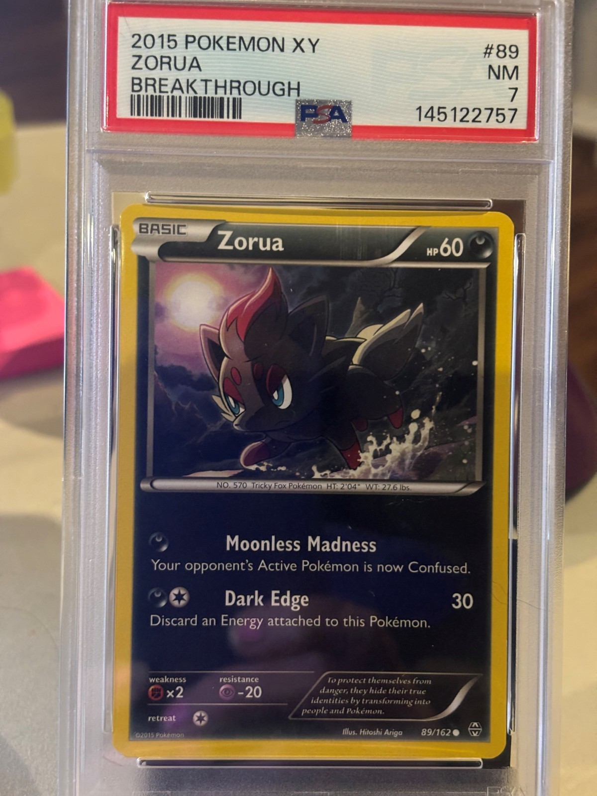 PSA 7 GEM MINT Zorua 2015 BREAKthrough 89/162 Reverse Holo Pokemon Card