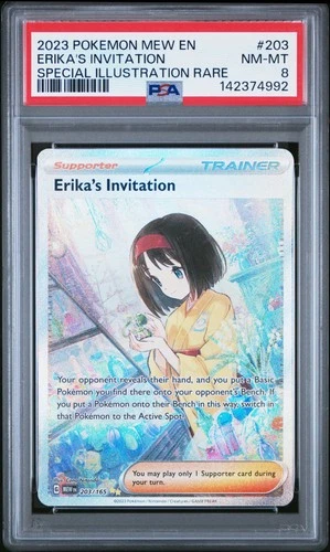 2023 POKEMON MEW EN-151 SPECIAL ILLUSTRATION RARE #203 ERIKA'S INVITATION PSA 8