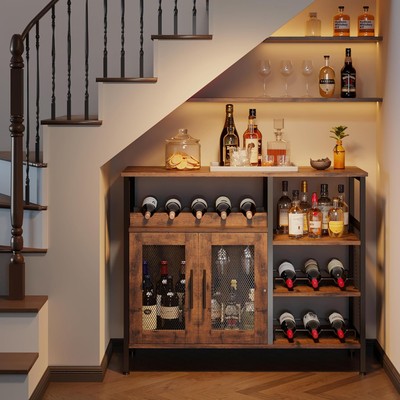 X-cosrack Wine Bar Rack Cabinet with 37.8''*13.4''*31.1''(L*W*H), Rustic Brown 