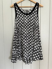 Free People Black White Printed Scoopneck Sundress Dress XS Circle Print Zip