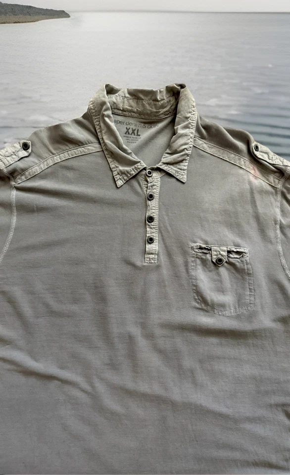 PAPER DENIM & CLOTH 4 BUTTON PLACKET 100% COTTON POLO SHIRT GRAY MENS SIZE XXL - Image 3 of 4