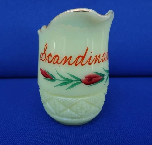 UG Uranium HEISEY Custard Glass Souvenir Creamer - SCANDINAVIA Wisconsin