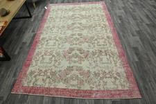 Beige Distressed Area Rug 5x8 Vintage Turkish Oushak Hand Knotted Wool Carpet