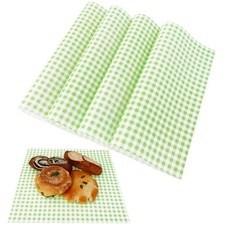 100 PCS 12x12 Inch Green Waxed Paper Sheets Checkered Deli Sandwich Wrappers