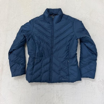 Eddie Bauer Jacket Womens Large Blue Quilted Goose Down Puffer Full Zip Warm