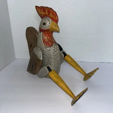 Vintage Pier 1 Rooster Hand Painted Wood Articulated Shelf Sitter Folk Art