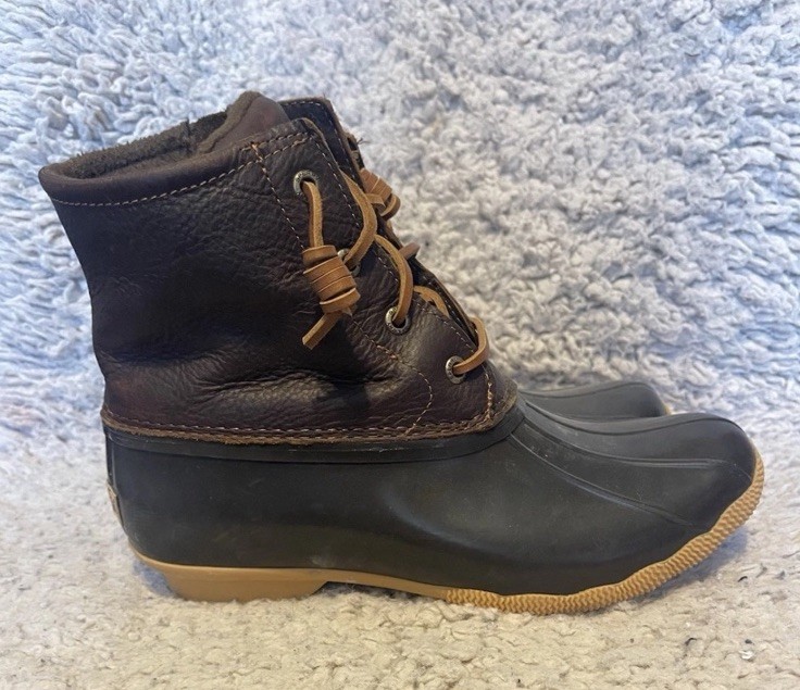 's Waterproof Duck Boots Brown Black Lace Up Ankle Rubber So