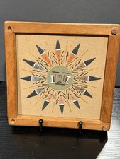 VTG Navajo Native American Indian Signed Sand Painting Sun 6.25" x 5.5" W/Frame