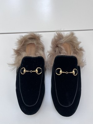 Gucci Princeton Velvet Mules With Fur IT size 37.5