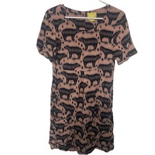 Anthropologie Maeve Zola Bear Print Mini Shift Dress Sz 2 Pink Purple Blue