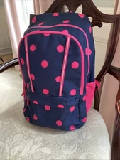 Lands End Classmate Large Navy/Pink Polka Dot Backpack