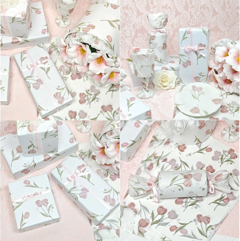 Floral Tissue Paper, White with Pink Tulip Flowers Pattern- 20"X30" 15 Sheets, E - Image 4 of 4