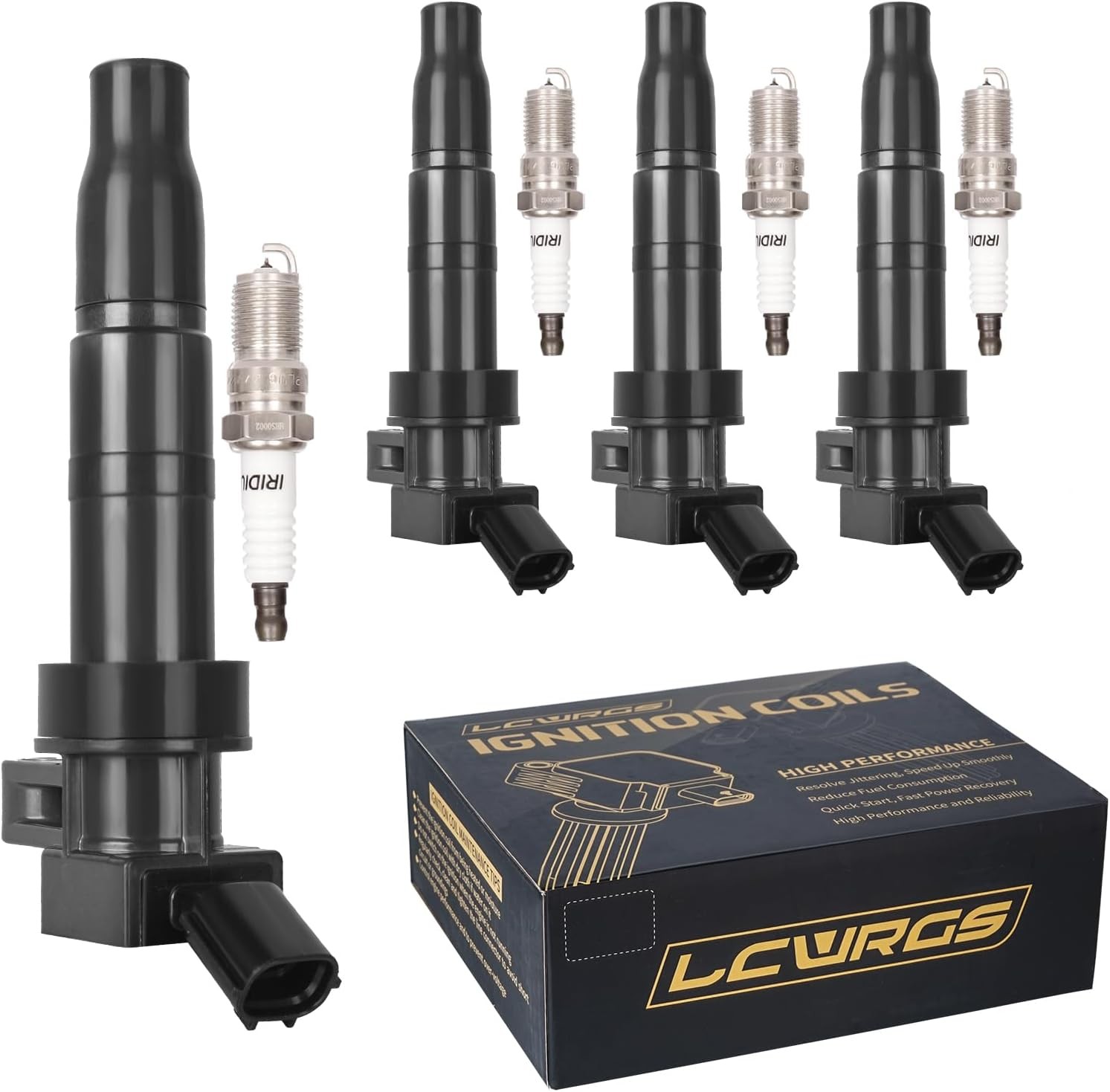LCWRGS 4pc Ignition Coil Pack & Iridium Spark Plugs Compatible with 2.4L L4 Engine