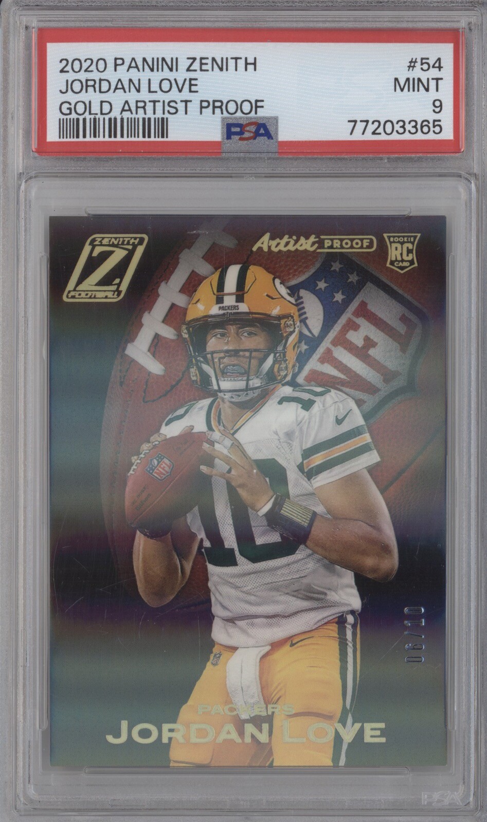 Jordan Love Panini Zenith #54 Gold Artist Proof