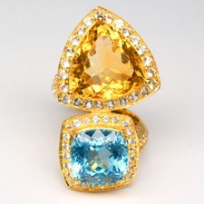    Natural Citrine  Topaz Ring in 925 Sterling Silver 18K Yellow Gold Plated 