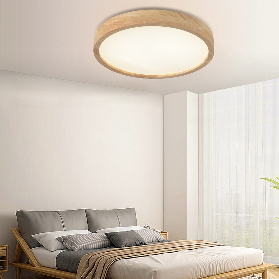 Modern Wood LED Ceiling Light Fixture Simple Log Flush Mount Circle