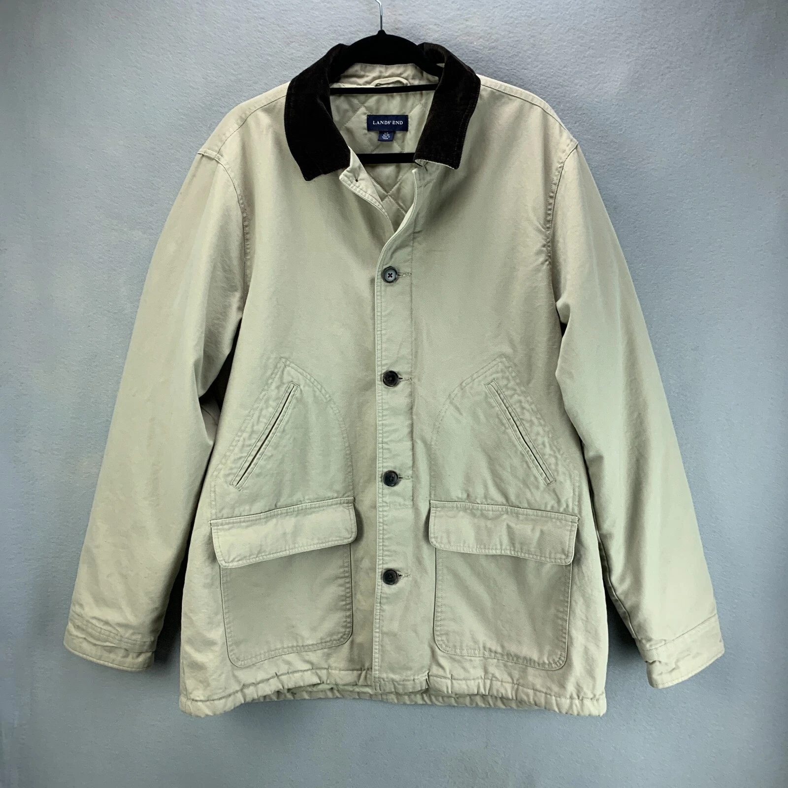 Lands End Canvas Barn Chore Coat Jacket Mens Large Tall 42-44 Khaki Quilted