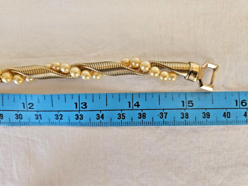 Coro Vintage goldfarbene Wirbelkette und Kunstperlen Halskette 15 Zoll - Bild 7 von 11