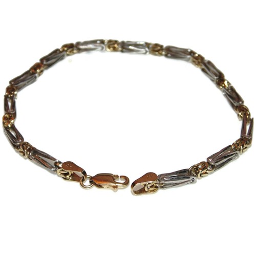 New Byzantine Two tone Chain Bracelet in solid 14k Yellow Gold Jewelry 585 8.5"
