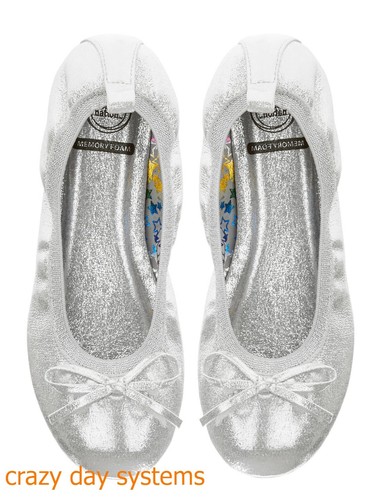 NEW Wonder Nation Metallic Silver Ballet Casual Flat Size 3 Youth Memory Foam - Picture 2 of 8