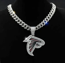 Atlanta Falcons GEM NECKLACE Gold/Silver Bling Hip Hop Pendant & 24'' Chain