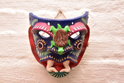 VTG Mexican Folk Art Pottery Mask Diablo Devil Figure Ocumicho