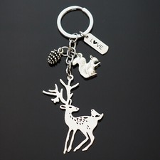 Nature Deer Bird Squirrel Eating Nut Pine Cone Wildlife Lover Key Chain Keychain