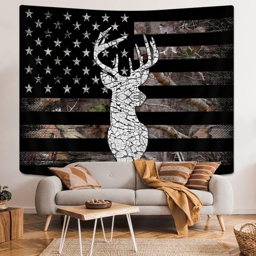 American Flag Hunting Tapestry Black Deer Stars and Stripes Flag Tapestry Wall - Picture 3 of 10