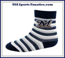 Milwaukee Brewers MLB Infant For Bare Feet Sport Stripe Socks New W/Tags