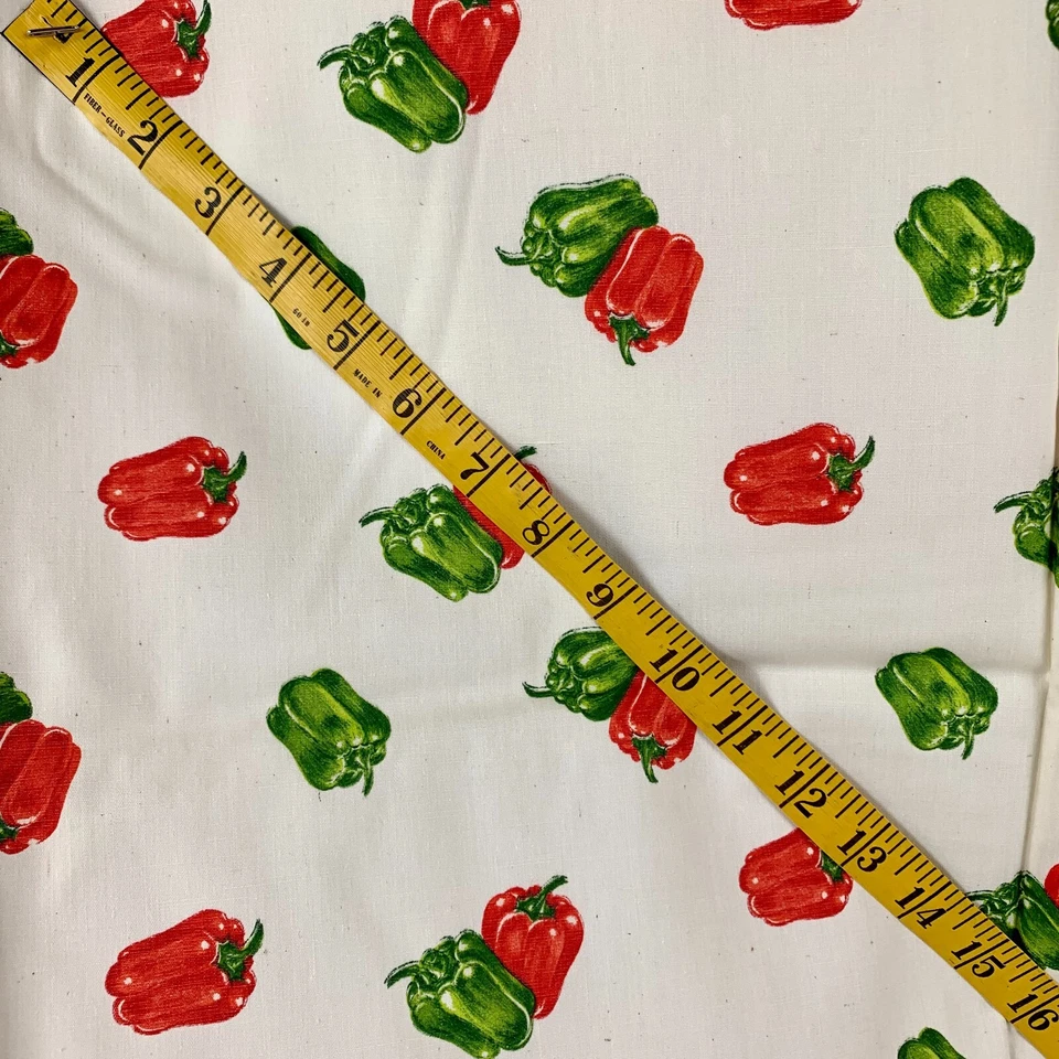 Vintage Red and Green Peppers Fabric 1 7/8 yds Cotton Blend Quilting Bell Pepper - Image 3 of 4