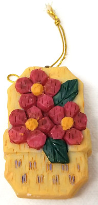 Basket Full of Posies Christmas Ornament Resin Hand Painted Flowers Vintage