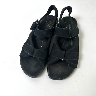 Clarks Springers 88749 Sandals Size M Black Leather Adjustable Open Toe  Shoe