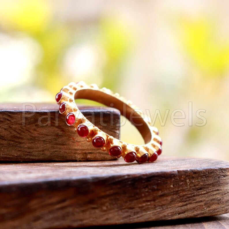Natural Ruby Round Eternity Band 18k Solid Gold Wedding Gift Women Girls Ring View 4