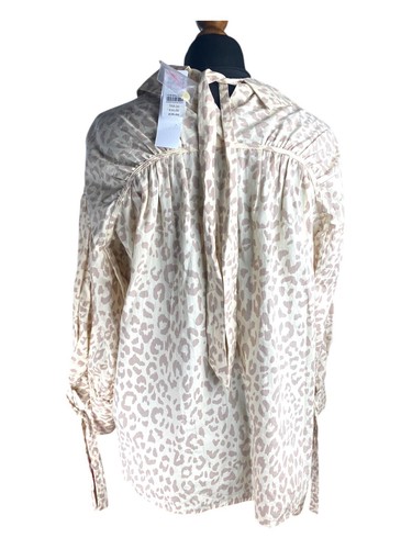 Top Shop Shirt Blouse Women's UK Size 6 Beige Leopard Print Relaxed Fit - Picture 4 of 8
