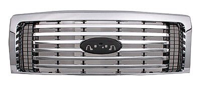 Grille for 2010-2012 Ford F-150 XLT Model, Plastic, Painted Black Shell/Chrome