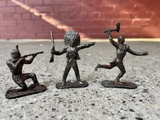 3 Vintage Hong Kong Diecast Red Cloud Little Crow Lone Wolf Figurines Indian