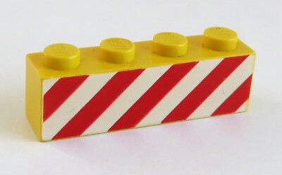 LEGO Stein / Brick 1 x 4 bedruckt ''rot / weiß gestreift'', gelb # 3010p15