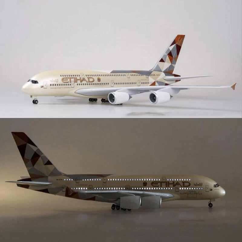 1/160 Etihad Airlines Airbus A380 Airplane Model Resin Aircraft Plane W/ Lights - Image 4 of 4